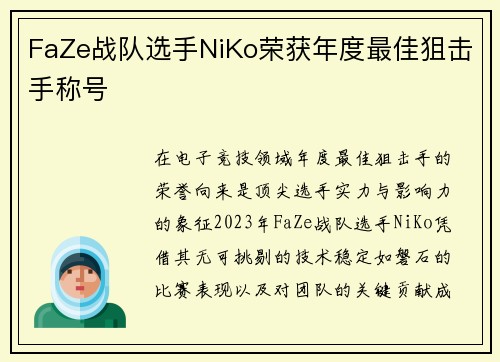 FaZe战队选手NiKo荣获年度最佳狙击手称号